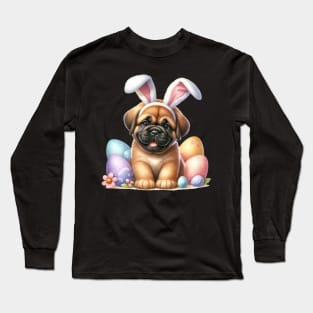 Puppy Mastiff Dog Bunny Ears Easter Eggs Happy Easter Day Long Sleeve T-Shirt